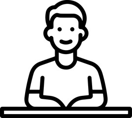 Obraz premium Hand Drawn Man Sitting at Desk Black and White Avatar Illustration in Minimal Line Art Style Design
