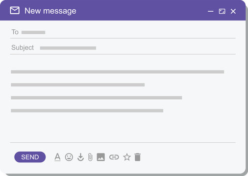 Email page interface Email message template. Mockup blank mail screen window. Browser interface with with send form of mail box.