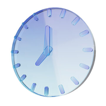 Glass circle clock icon symbol isolated on transparent png background. creative futuristic holographic gradient decoration technology timer 24 hours. 3d rendering illustration