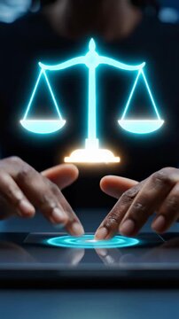 A Focused Interaction: Digital Legal Balance Symbolizes Justice and Technology Integration in Contemporary Decision-Making Processes
