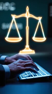 A Professional Using a Keyboard to Navigate Through Legal Documents and Cases, Representing the Intersection of Technology and Law in a Modern Workspace