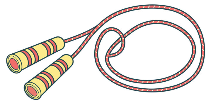 Red and yellow jump rope with handles on a white background colorful
