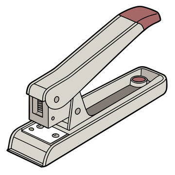 Beige and red stapler with open staple compartment office supplies stationery stapling tool