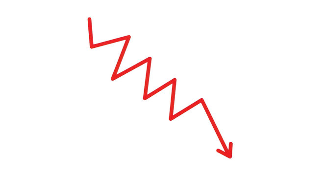 A downward zigzag arrow indicating a declining trend or decrease in value