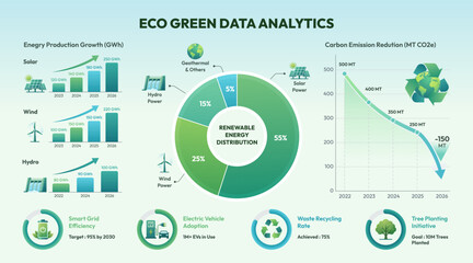Eco Green Data Analytics Infographic with Renewable Energy Statistics