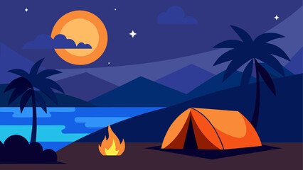 Camping night scene with tent and bonfire © Devili