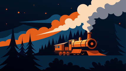 Locomotive train in a forest at nightfall © Devili