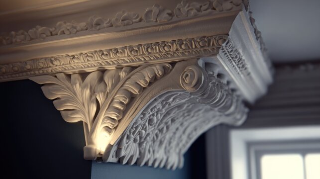 Elegant architectural detail with ornate carvings and textured surface
