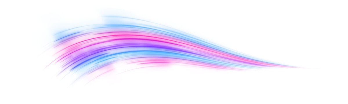 Pink and cyan neon trails swirl across a futuristic cyber grid creating dynamic energy flows. Motion blur emphasizes acceleration. High resolution PNG for digital art projects.