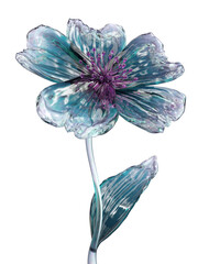 Naklejka premium Glass Flower Sculpture in Blue and Purple Tones, Translucent Decorative Botanical Art on White