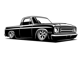 Obraz premium Lowered Custom Mini Pickup Truck Vector Silhouette Isolated on White Background