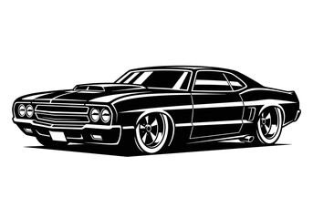 Fototapeta premium Classic American Muscle Car Vector Silhouette Isolated on White Background