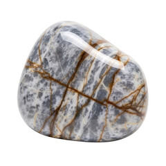 Obraz premium Smooth polished gray and beige stone with brown veins isolated on a transparent background polished stone