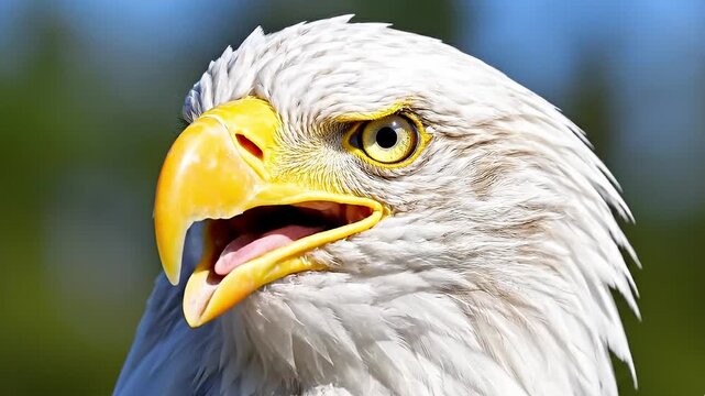 Intense Close-up Portrait of a Majestic Bald Eagle Facing Forward