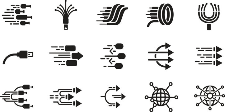 Collection of icons representing various types of data transfer and network connections