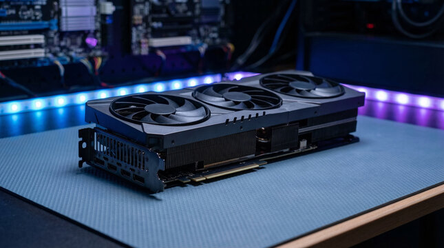 High performance GPU graphic card with technical copy space