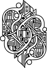 Fototapeta premium Intricate abstract geometric pattern with curved lines and rectangular elements