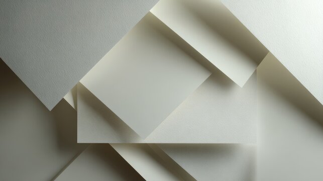 Abstract geometric composition of layered white paper sheets