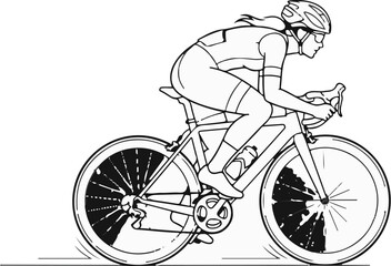 Naklejka premium Line art of a female cyclist in aerodynamic position, focused on speed
