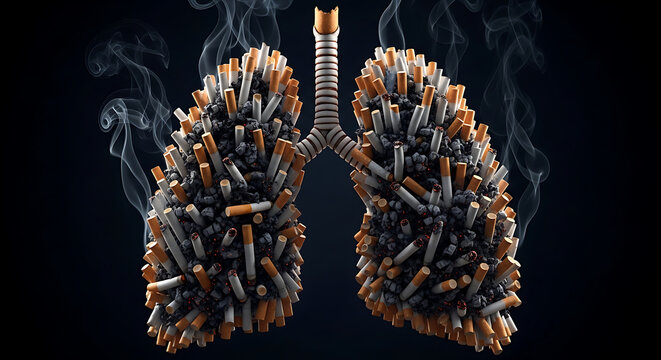 Smoking lungs made of cigarettes symbol of danger and negative health effects of tobacco