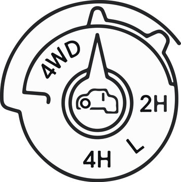 Four-wheel drive selector knob with options for 4WD, 2H, 4H, and L