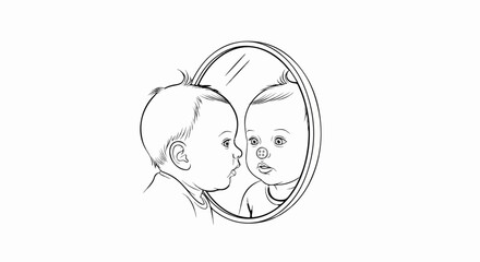Obraz premium Infant gazes into mirror, sees reflection with buttons on nose