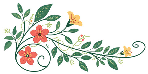 Colorful floral vine with green leaves and red and yellow flowers © Khaleq