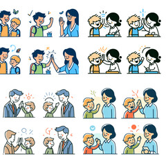 Fototapeta premium Boy high-fiving teacher in classroom with positive interaction 
