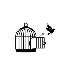 Fototapeta premium Bird escaping cage freedom concept.