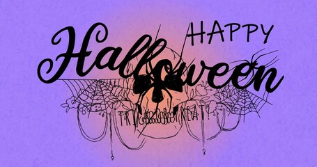Obraz premium Displaying Halloween poster centered on purple gradient, featuring Happy Halloween lettering, skull