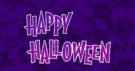 Obraz premium Showing HAPPY HALLOWEEN text at center on purple marble, jagged letters with thick white outlines