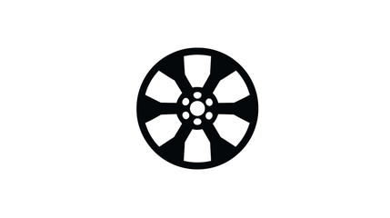 Fototapeta premium Black wheel rim design with six spokes, central hub, and five smaller holes. Isolated on white