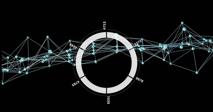 Showing segmented ring with hatched numbers crossing white lines and cyan nodes on black field