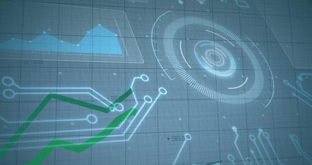 Displaying circular radar-like HUD pulsing on right of digital dashboard, with green zigzag chart