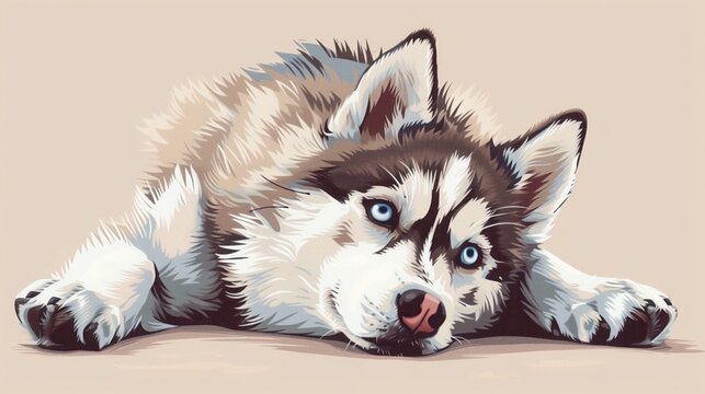 young happy siberian husky lying on the floor