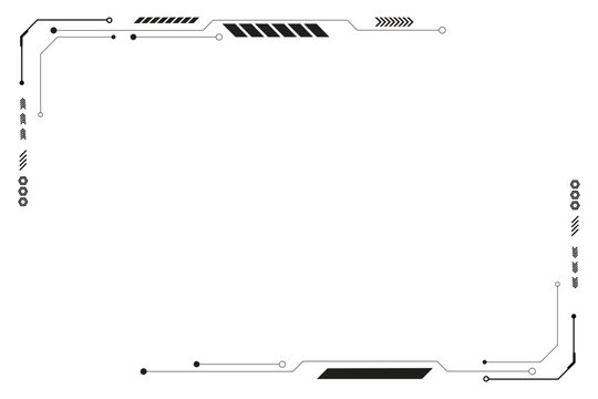 HUD frames black user interface elements design modern technology futuristic control panel screen digital hologram window gaming menu touching cyber monitor set on white background.
