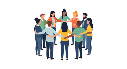 Obraz premium Diverse Group of People Standing in a Circle, United and Connected - Community, Teamwork, and Inclusion Concept Vector Illustration
