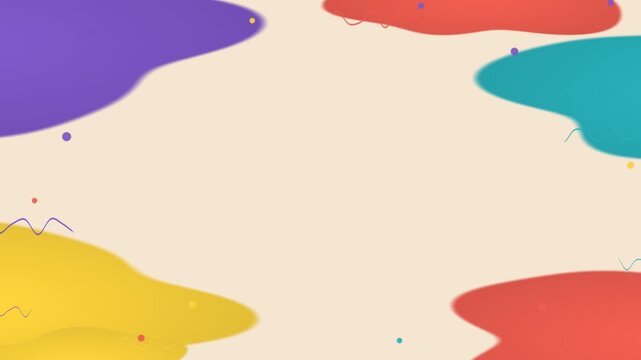 Colorful blobs and squiggly lines flow across a light gray field