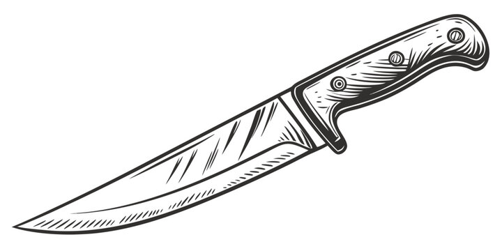 Black and white of a knife with wooden handle blade