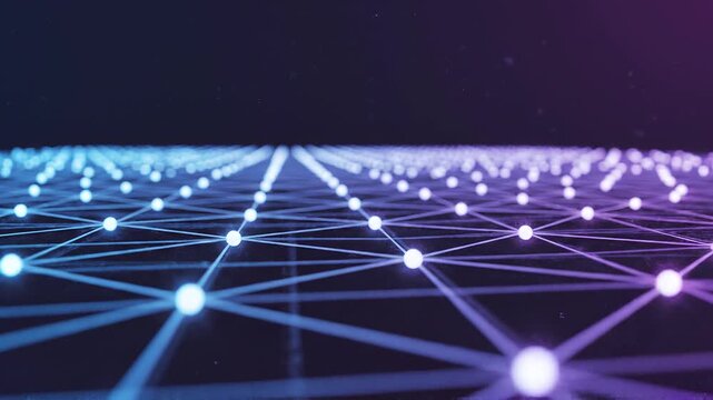 Abstract Glowing Grid Nodes Digital Network Connection Futuristic Technology Background Visualization