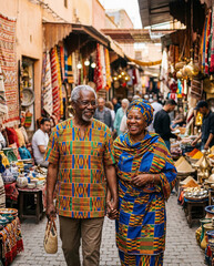Obraz premium Two african senior people walking in the street