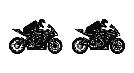 Two dynamic sportbike silhouettes showcase racing postures and sleek designs emphasizing speed and motion silhouette high quality professional detailed modern elegant