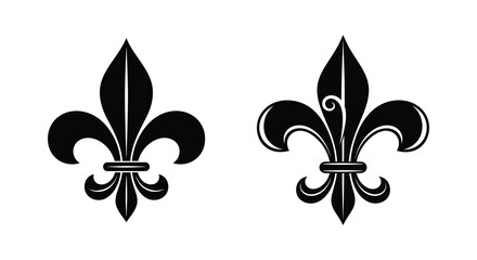 Two black fleur de lis symbols are displayed against a white background showcasing a classic heraldic design silhouette high quality professional detailed modern © rabbivay