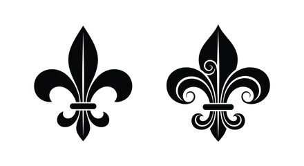 Two black fleur de lis emblems are displayed on a white background showcasing a classic heraldic design silhouette high quality professional detailed modern © rabbivay