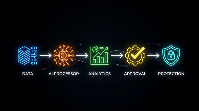 Ai decision process flowchart showing data processor analytics approval and protection steps
