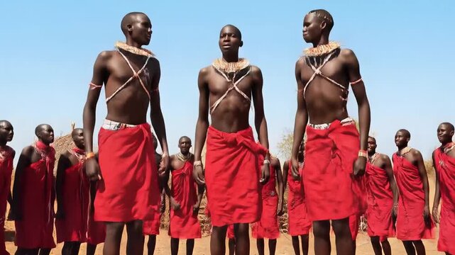 Traditional Maasai Adumu Jumping Dance in a Rural African Village