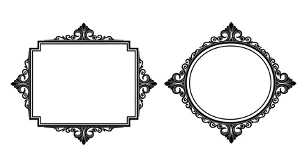 Two ornate decorative frames in black and white present blank spaces for content a striking silhouette high quality professional detailed modern © rabbivay