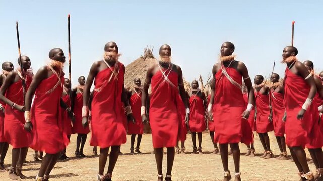 Maasai Warriors Performing Traditional Adumu Jumping Dance in Kenya