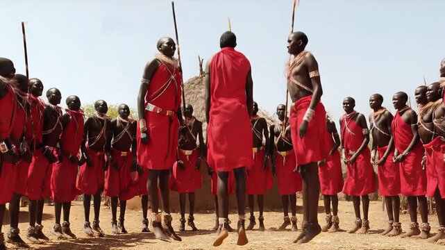 Traditional Maasai Adumu Jumping Dance in an African Village
