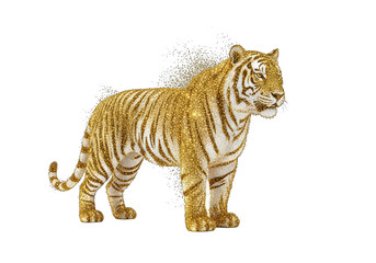 Obraz premium Majestic golden tiger walking isolated on transparent background